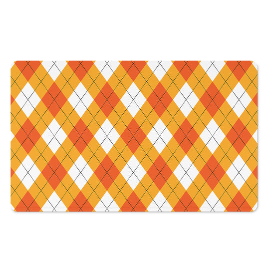 White And Orange Argyle Pattern Print Polyester Doormat