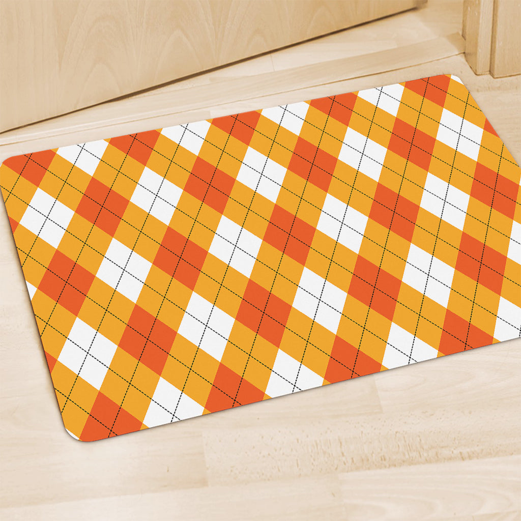 White And Orange Argyle Pattern Print Polyester Doormat
