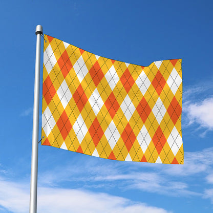 White And Orange Argyle Pattern Print Polyester Flag