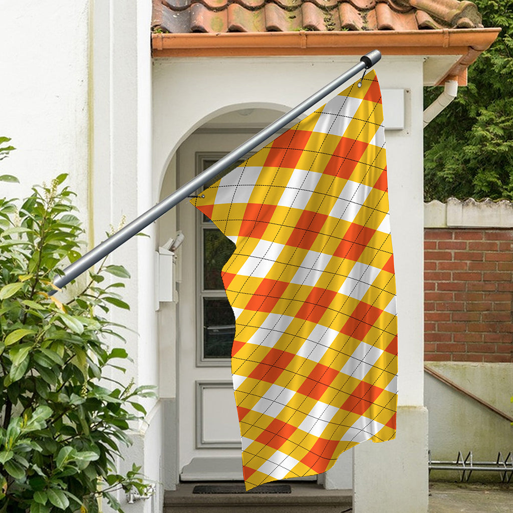White And Orange Argyle Pattern Print Polyester Flag