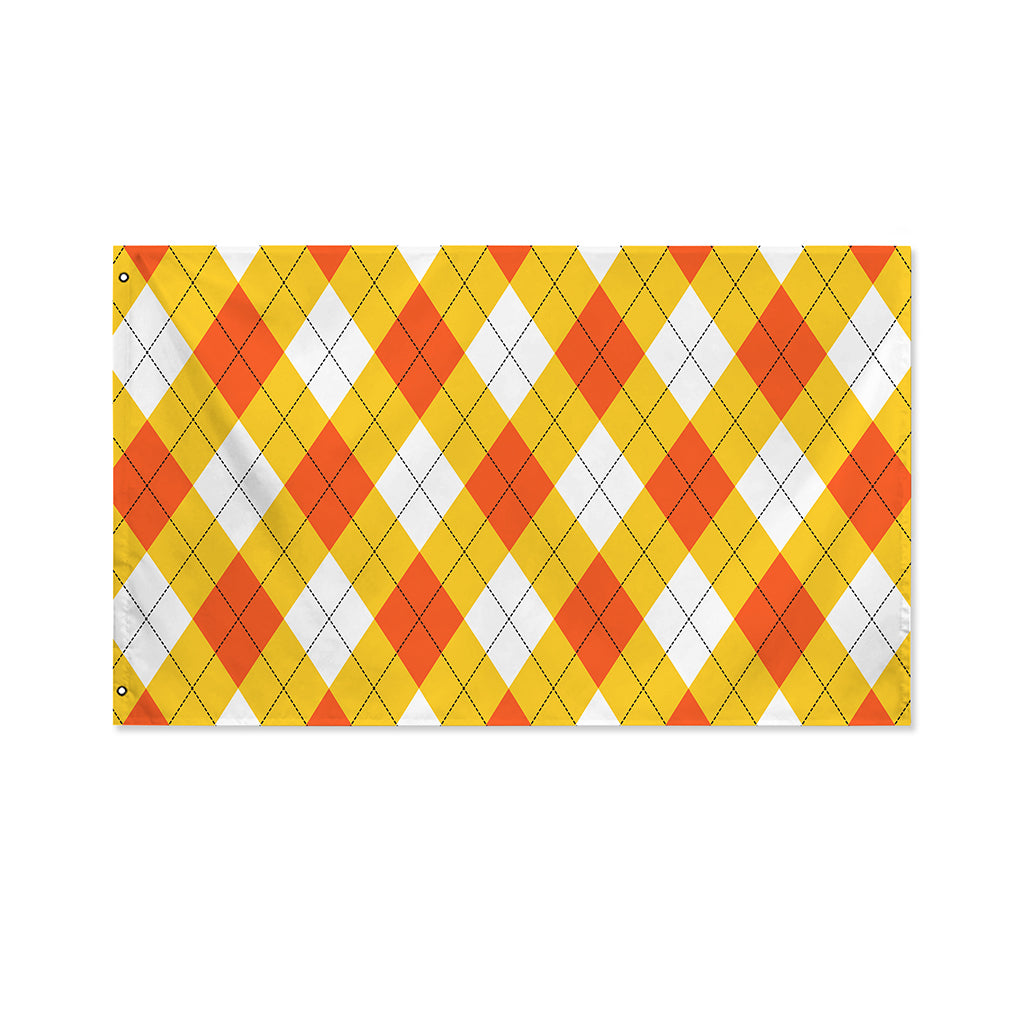 White And Orange Argyle Pattern Print Polyester Flag