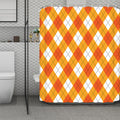 White And Orange Argyle Pattern Print Polyester Shower Curtain