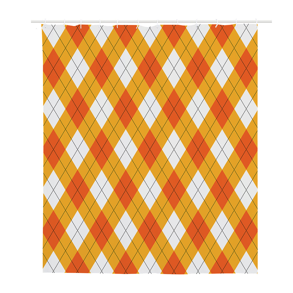 White And Orange Argyle Pattern Print Polyester Shower Curtain