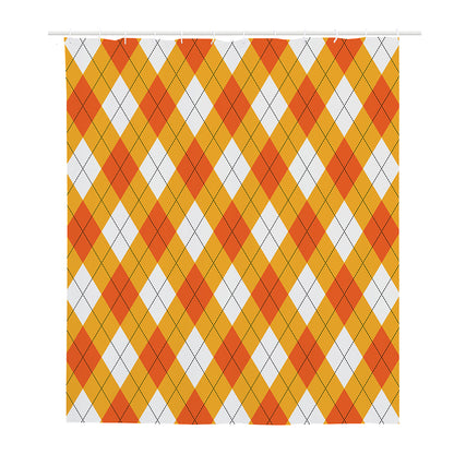 White And Orange Argyle Pattern Print Polyester Shower Curtain