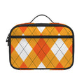 White And Orange Argyle Pattern Print Portable Lunch Bag