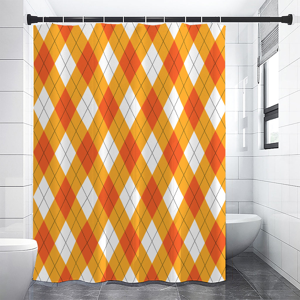 White And Orange Argyle Pattern Print Premium Shower Curtain