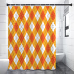 White And Orange Argyle Pattern Print Premium Shower Curtain