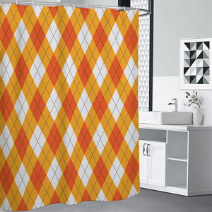 White And Orange Argyle Pattern Print Premium Shower Curtain