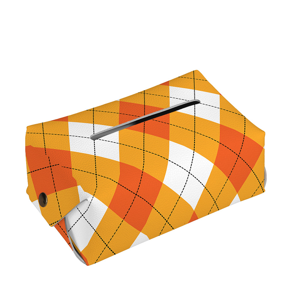 White And Orange Argyle Pattern Print Rectangle Tissue Box Cover