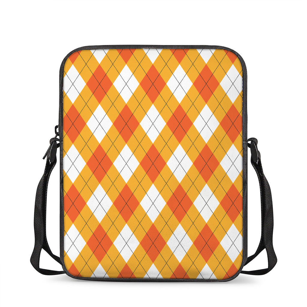 White And Orange Argyle Pattern Print Rectangular Crossbody Bag