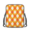 White And Orange Argyle Pattern Print Rectangular Crossbody Bag