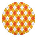 White And Orange Argyle Pattern Print Round Blanket
