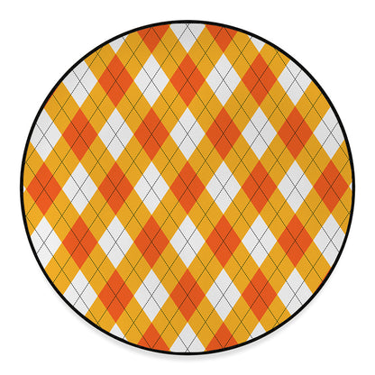 White And Orange Argyle Pattern Print Round Floor Mat