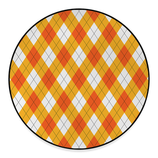 White And Orange Argyle Pattern Print Round Floor Mat