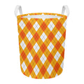 White And Orange Argyle Pattern Print Round Laundry Basket