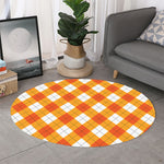 White And Orange Argyle Pattern Print Round Rug