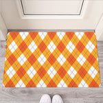 White And Orange Argyle Pattern Print Rubber Doormat
