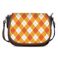White And Orange Argyle Pattern Print Saddle Bag