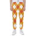 White And Orange Argyle Pattern Print Joggers