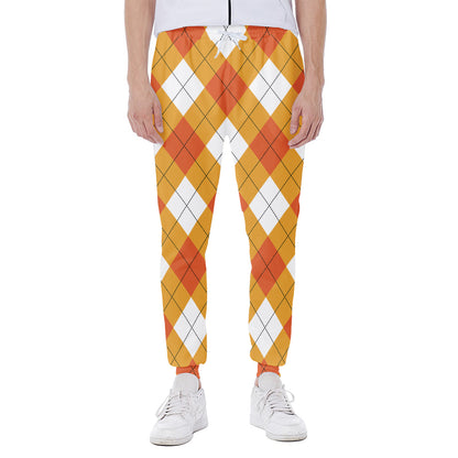 White And Orange Argyle Pattern Print Scuba Joggers
