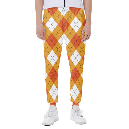 White And Orange Argyle Pattern Print Scuba Joggers