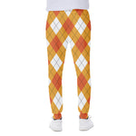 White And Orange Argyle Pattern Print Scuba Joggers