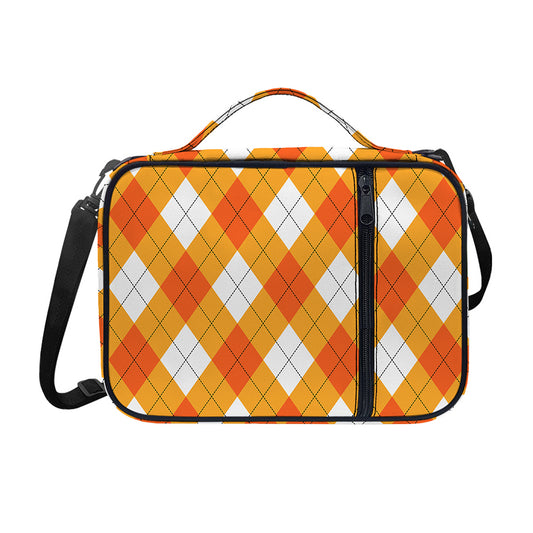 White And Orange Argyle Pattern Print Shoulder Strap Bible Bag