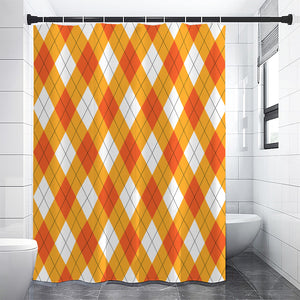 White And Orange Argyle Pattern Print Shower Curtain