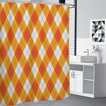 White And Orange Argyle Pattern Print Shower Curtain