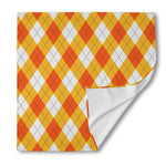 White And Orange Argyle Pattern Print Silk Bandana