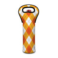 White And Orange Argyle Pattern Print Single Neoprene Wine Tote