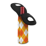 White And Orange Argyle Pattern Print Single Neoprene Wine Tote