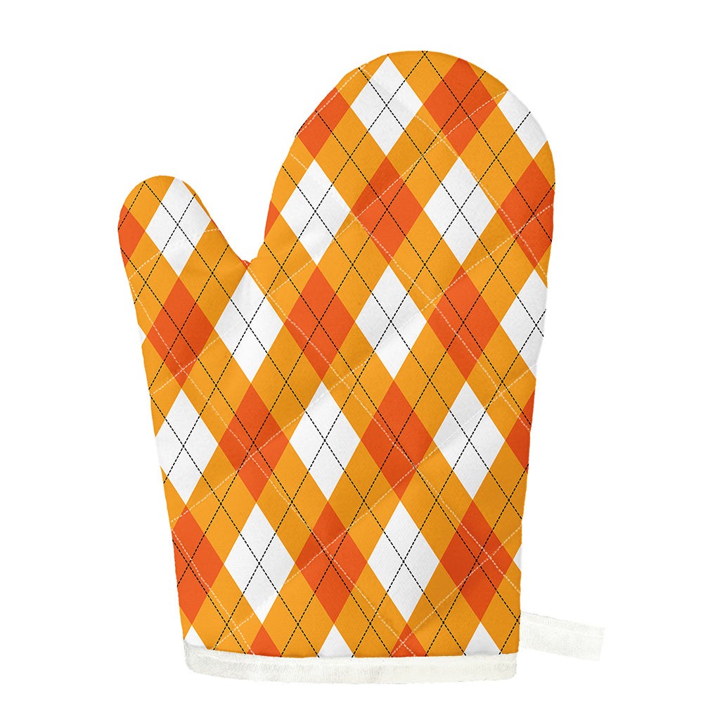 White And Orange Argyle Pattern Print Single Oven Mitt