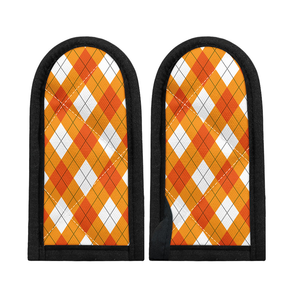 White And Orange Argyle Pattern Print Skillet Handle Cover