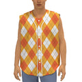 White And Orange Argyle Pattern Print Sleeveless Baseball Jersey