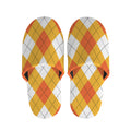 White And Orange Argyle Pattern Print Slippers