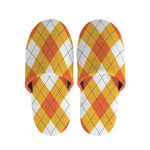 White And Orange Argyle Pattern Print Slippers