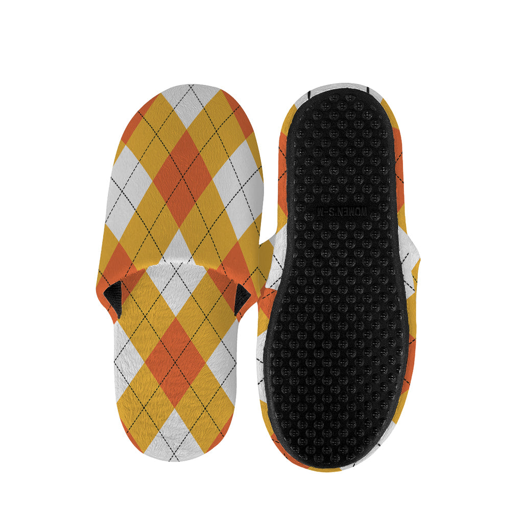 White And Orange Argyle Pattern Print Slippers