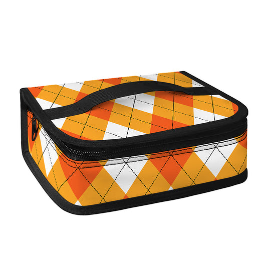 White And Orange Argyle Pattern Print Small Lunch Bag
