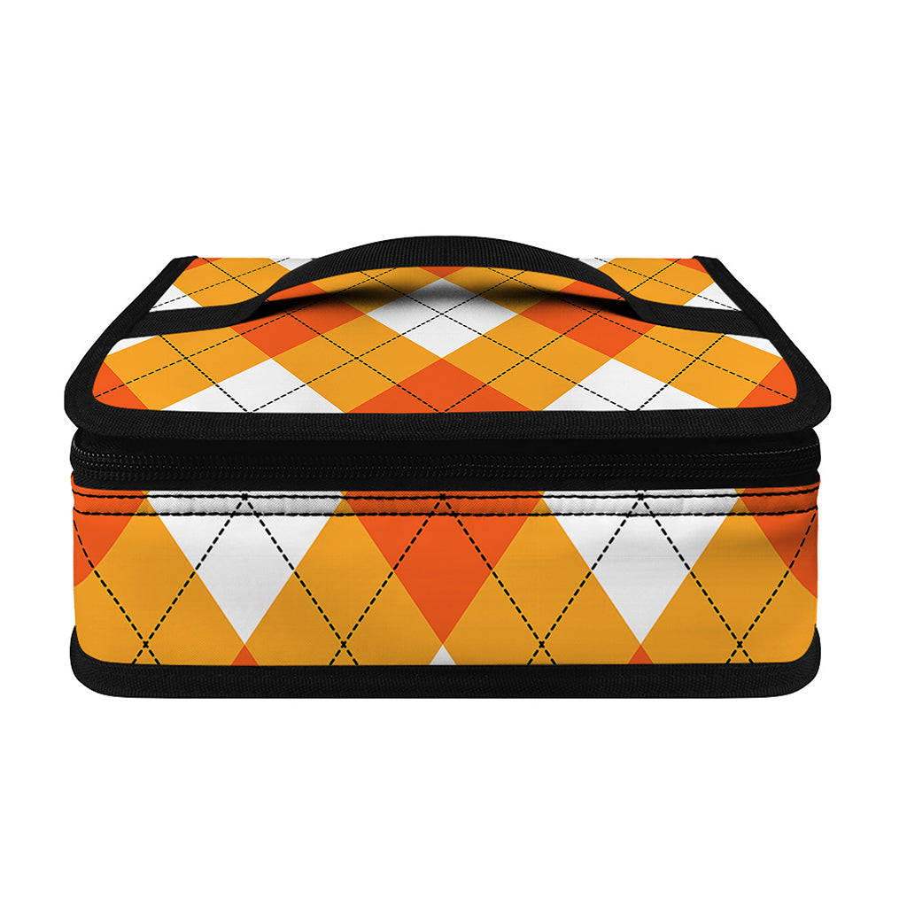 White And Orange Argyle Pattern Print Small Lunch Bag