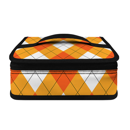 White And Orange Argyle Pattern Print Small Lunch Bag