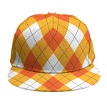 White And Orange Argyle Pattern Print Snapback Cap