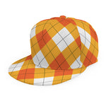 White And Orange Argyle Pattern Print Snapback Cap