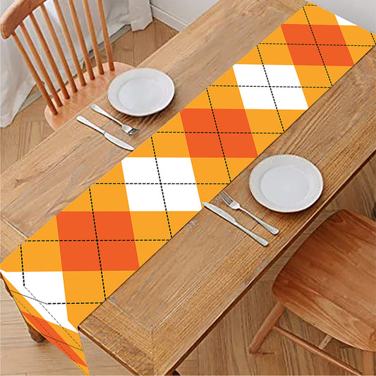 White And Orange Argyle Pattern Print Table Runner