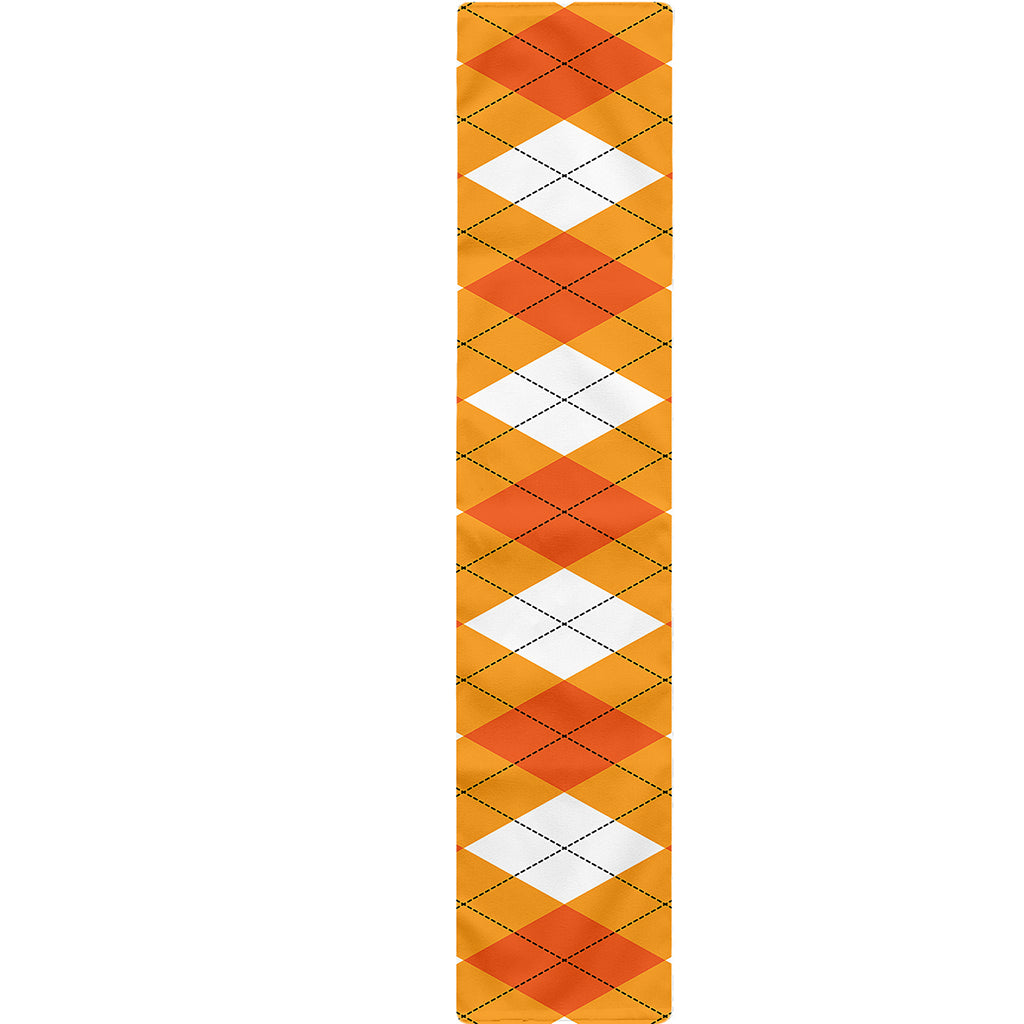 White And Orange Argyle Pattern Print Table Runner