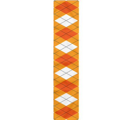 White And Orange Argyle Pattern Print Table Runner