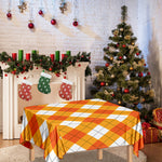 White And Orange Argyle Pattern Print Tablecloth