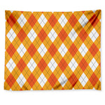 White And Orange Argyle Pattern Print Tapestry