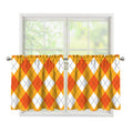 White And Orange Argyle Pattern Print Tier Curtains