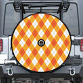 White And Orange Argyle Pattern Print Tire Cover With Camera Hole